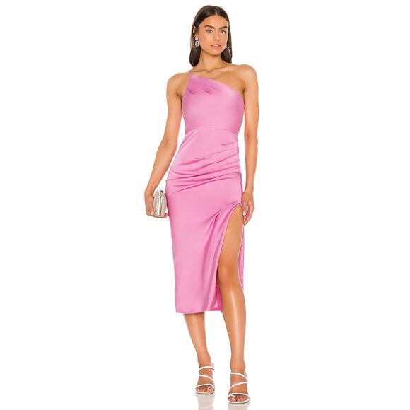 Lovers and Friends Amina Midi Dress Satin One Shoulder Side Slit Formalwear S - Picture 2 of 14